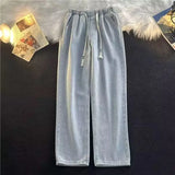 FOESCE Men's Denim Jeans High Street Sle Dstring Elastic Wide Leg Long Pants Loose Casual Straight Leg Trousers