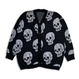 FOESCE Winter women's retro Y2K skeleton jacquard knitted sweater street wear single breasted long sleeved loose cardigan sweater