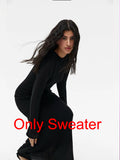 FOESCE Spring Autumn O-Neck Elastic Knit Long Dresses Women 2025 Elegant Chic Soft Lady Hollowing Sweater Dresses Femme New