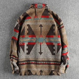 FOESCE Heavy vintage tribal pattern woolen fabric long sleeve shirt men's autumn and winter thick warm American casual coat