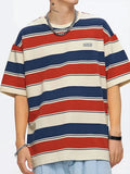 Y2K Loose Contrast Color Short Sleeve Striped T-shirts Couples Men Summer Tops Clothes Clothing Streetwear Unisex Tees