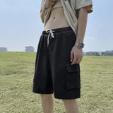 FOESCE 2025 New Multi-pocket Baggy Cargo Jorts For Men Solid Color Breathable Straight Denim Shorts Y2K Streetwear Distressed Bermudas