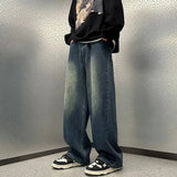 Vintage Men's Jeans Loose Fit Distressed Oversize American Style Casual Draped Wide Leg Dragged Pants Trendy