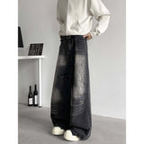 FOESCE Jeans Men baggy Wide Leg Washed Marble Jeans Vintage Comfort Denim Pant Relaxed Fit Casual Trousers Trend Streetwear Urban Style