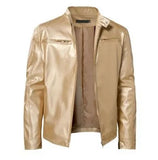FOESCE Men's Faux Leather Jacket Autumn Fashion Solid Color Zipper Motorcycle Jacket Men's Casual Long Sleeve Zipper Button Jacket