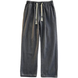 FOESCE Men's Denim Jeans High Street Sle Dstring Elastic Wide Leg Long Pants Loose Casual Straight Leg Trousers
