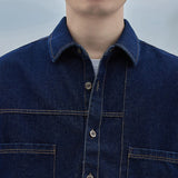 FOESCE Autumn Thin Denim Shirt Men's Long Sleeve Casual Fashion Versatile Light Blue Loose Solid Color Shirt