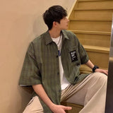 FOESCE 2025 Summer short sleeved men's fashion trend casual korean shirt man plaid shirt breathable 2025 new quarter sleeved top coat