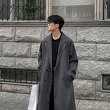 FOESCE Trench Coat Autumn Korean Men's New Fashion Overcoat Male Long Windbreaker Streetwear Trench Men Outerwear Black/Gray/Coffee