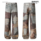 FOESCE Printed jeans Men Baggy Aesthetic Streetwear Top grade Jeans Male Retro Fashion Wide Leg Denim Pants Hip hop Denim Trousers