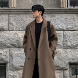 FOESCE Trench Coat Autumn Korean Men's New Fashion Overcoat Male Long Windbreaker Streetwear Trench Men Outerwear Black/Gray/Coffee