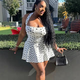 FOESCE Summer Polka Dot Knitted Mini Dress for Women Sexy Halter Backless Evening Party A-line Dresses Elegant Holiday Outfits 2025