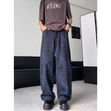 FOESCE American  handsome blue leopard print jeans for men denim men's design sense American hiphop high street pants Vibe trendy