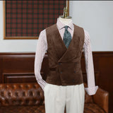 FOESCE Double Breasted Gilet Men Suede Steampunk Shawl Collar Vest Male Customizable Men's Vests Slim Male Suit Luxury Men's Suits