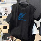 FOESCE Street Cycling Vest Men's Pure Cotton Vest Summer New Sleeveless Washed Old Ruffian Handsome Trend Retro American Vest Clothes