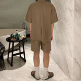FOESCE Men  Casual Suit Trendy New Neutral Solid Blazer Collar Shirts LGBT Design Short-sleeved Blouse Shorts Two-piece Set