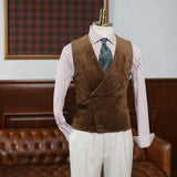 FOESCE Double Breasted Gilet Men Suede Steampunk Shawl Collar Vest Male Customizable Men's Vests Slim Male Suit Luxury Men's Suits