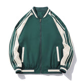 FOESCE Spring and Autumn Men's Standing Neck Spliced Pocket Zipper Stripe Colored Loose Fashion Casual Versatile Long Sleeved Coat