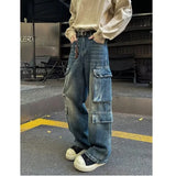 FOESCE New High Street Cargo jeans men Gothic Punk Dark Trousers  Harajuku Retro Baggy Jeans Men Street Fashion Straight Leg Pants
