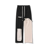 FOESCE Spring Autumn New Contrast Color Elastic Waist Fashion Straight Pants Man High Street Loose Cotton Pocket Drawstring Trousers