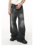 Street Fashion American Retro Black Gray Denim Pants New Trendy Denim Zipper Wide Leg Loose Straight Leg Pants