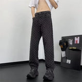 FOESCE Jacquard Pattern JEANS MEN 2025 NEW  Denim Pants Male Straight Fitting Baggy Bottoms Distressed Wide Jeans For Men