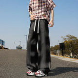 FOESCE Men  Relaxed Elastic Drawstring Waist Washed Wide Leg Floor Length Jeans Casual Comfortable Baggy Trousers Trendy Fashion 2025