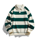 FOESCE Spring and autumn striped long-sleeved POLO shirt men's trend all loose T-shirt hoodie men