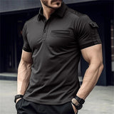 FOESCE Men's Summer solid color Daily casual cargo Style Stitching Arm Pocket Design slim lapel short-Sleeved muscle Sports Polo shirt
