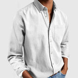 FOESCE Spring Autumn Men's Casual Slim Shirts Solid Long Sleeve Turn-down Collar Casual Business Shirts Classic Button-up Tops Cardigan