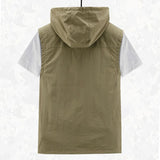 FOESCE Spring New Outdoor Hooded Fishing Vest Mens Solid Breathable Multi-Pocket High Quality Vest Coat Detachable Hat Sports Vest Male