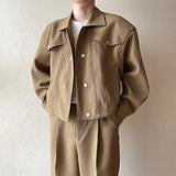 FOESCE Mens Clothing Design High-End Niche Short Shoulder Pad Jacket Spring And Autumn Unisex Fashion All-Match Casual Cardigan Jacket