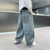 FOESCE personalized workwear jeans Spring and Autumn 2025 Spring and Autumn New Straight Pants Boys  Wide Legs Handsome Trendy 5-15 yea