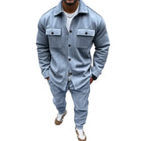 FOESCE Autumn and winter cross-border American heavy jacket casual pants two-piece set solid color men's suede suit men's