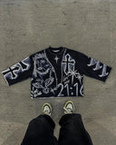 FOESCE Men's Retro Tie Dye Cross T-Shirt, Gothic Hip Hop Graphic Loose y2k ins Harajuku Skin Friendly Full Print Cropped Top