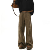 FOESCE American Style Vintage Wide Leg Cargo Pants Men's Baggy Fashion High Street Overalls Coffee Streetwear Male Mopping Trousers