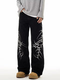 FOESCE Women Jeans Oversize Hip-hop Fashion Vintage Streetwear Y2K Wide Leg Jean High Waist Embroidery Pattern Trouser Baggy Denim Pant