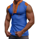 FOESCE 2025 European and American Amazon Summer New Men's Colored Tie up V-neck Tank Top Casual Sleeveless T-shirt
