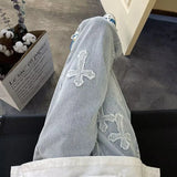 FOESCE Cross Embroidery Y2k Jeans Mens Straight Denim Pants Casual Vintage Jeans Versatile Fashion Streetwear Spring High Street Pants