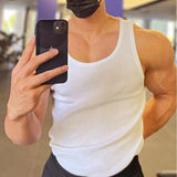 FOESCE Men's Fitness Vest Cotton Breathable Vertical Striped Sleeveless Tops Solid Color Sports Casual Tank Gym Muscular Men Clothes