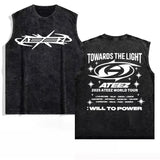 FOESCE 2025 Ateez Europe Tour Towards The Light Tops Men Women's Clothing Korean Fashion Hip Hop T-shirt Cotton Vintage Washed Tank Top