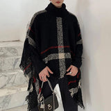 FOESCE 2025 Men's Spring Autumn Shawl Lady Knitted Wrap Plaid Pullover Cloak Loose Turtleneck Sweater Fall Winter Poncho Capes