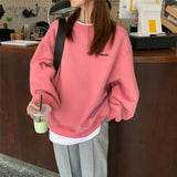 FOESCE Simplicity Contrast Patchwork Loose Trend Pullovers Top Spring Autumn Fake Two Pieces Casual Sweatshirts Fashion Women Clothing