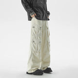 FOESCE Fashion Blue Muti-pockets Cargo Jeans Men's Patchwork Straight Casual Mopping Trousers Men Hip Hop Streetwear Loose Pants