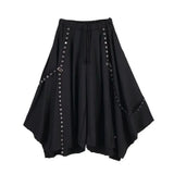 FOESCE Men Ribbon Dark Black Wide Leg Pants Male Women Japan Streetwear Punk Gothic Harem Trousers Kimono Skirt Pants