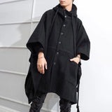 FOESCE Mens Dark Style Mid-Length Casual Hooded Cape Autumn And Winter Genderless Fashion Retro Loose Solid Color Shawl Cape Unisex