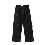 FOESCE Street Popular White Multi-pocket Overalls Men's Harajuku Style Loose Casual Trousers Straight Mopping Pants Autumn New 2025