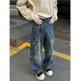 FOESCE New High Street Cargo jeans men Gothic Punk Dark Trousers  Harajuku Retro Baggy Jeans Men Street Fashion Straight Leg Pants