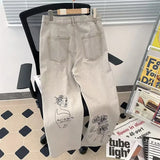 FOESCE 2025 American patchwork pants for men in spring and autumn, washed and worn-out workwear jeans, straight leg loose drape