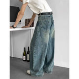 FOESCE Men Baggy Jeans Wide Leg Unisex Streetwear Hip Hop Dance Pants Loose Fit Trousers Oversized Urban Jogger Street Dance Clothing
